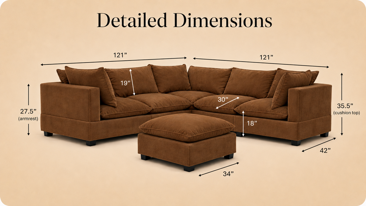 Dream Cloud Corner Sectional + Ottoman (6pc) dimensions