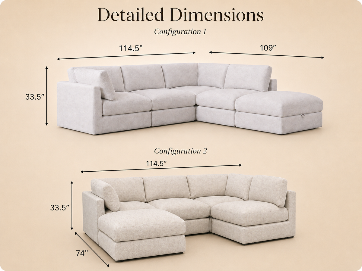 Juniper L Shape + Ottoman (5pc) dimensions