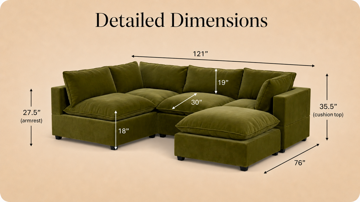 Dream Cloud L Shape + Ottoman (5pc) dimensions