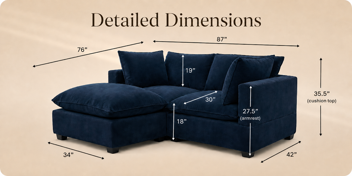 Dream Cloud Loveseat + Ottoman (3pc) dimensions