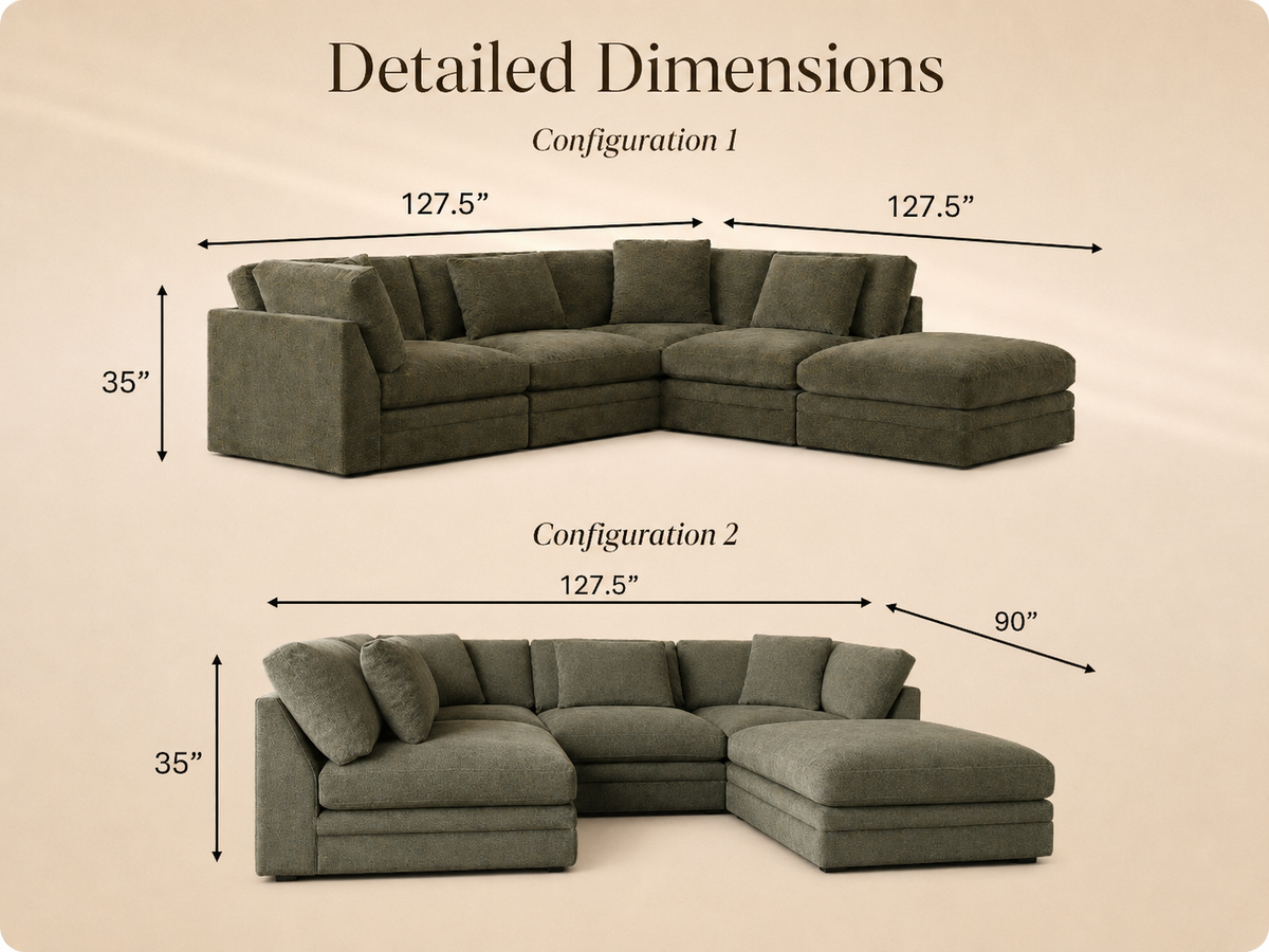 Pacific L Shape + Ottoman (5pc) dimensions