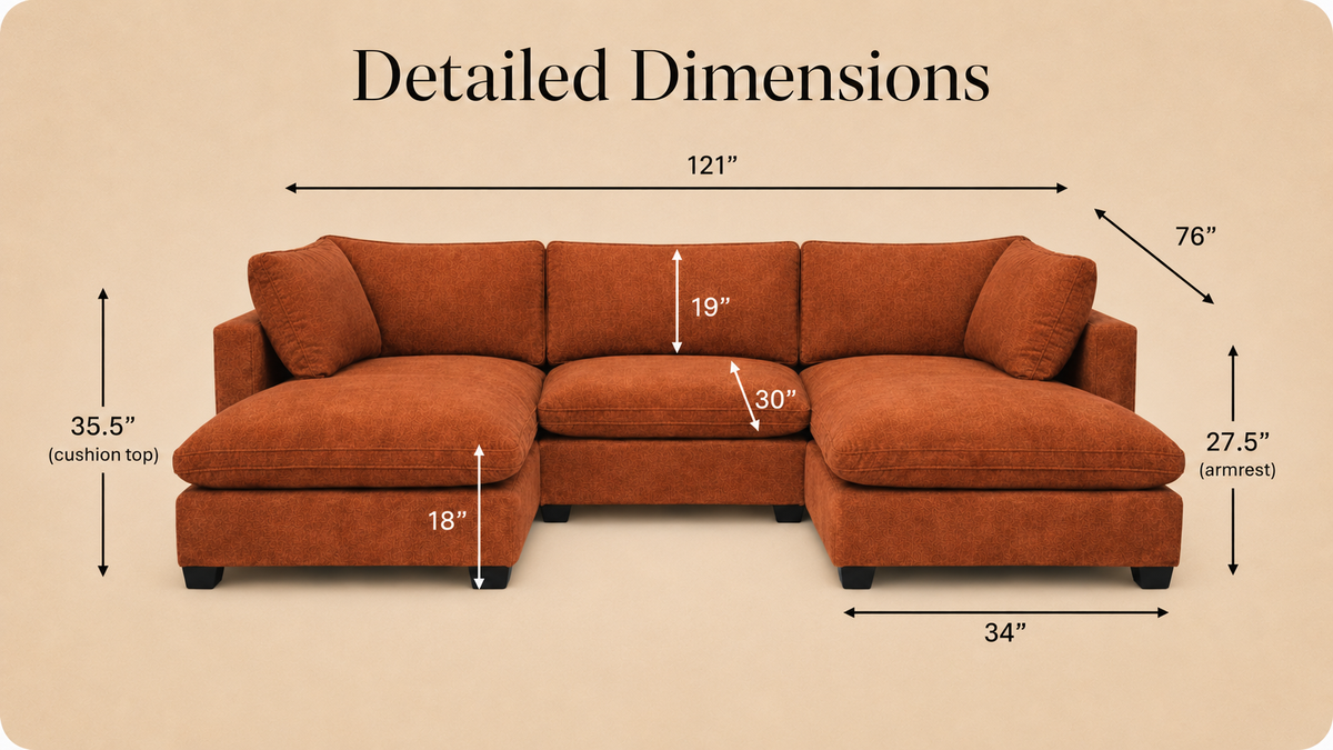 Dream Cloud Sofa + Double Ottomans (5pc) dimensions