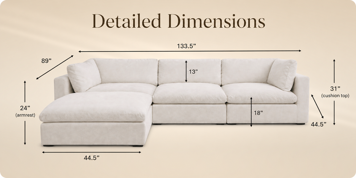 4pc Sofa + Ottoman XL Cloud dimensions